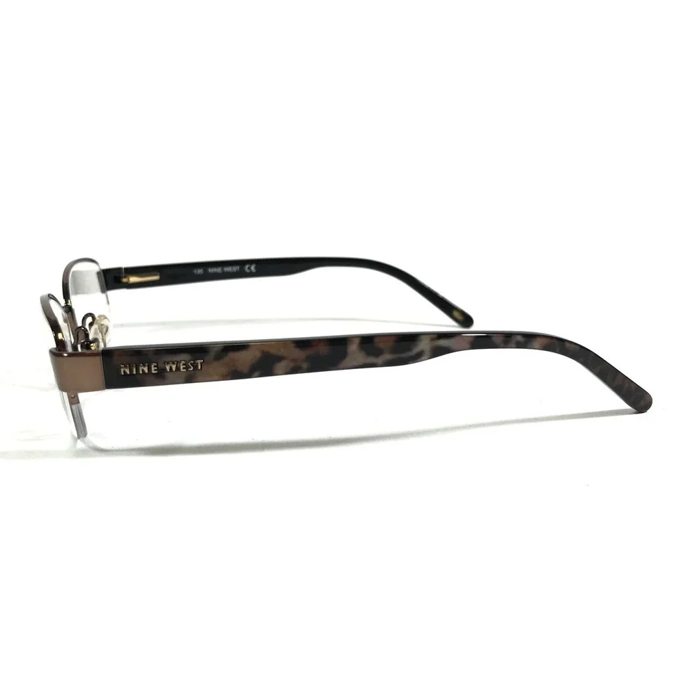 Nine West Eyeglasses Frames 403 1S1 Brown Round Half Rim Leopard Print 52-17-135